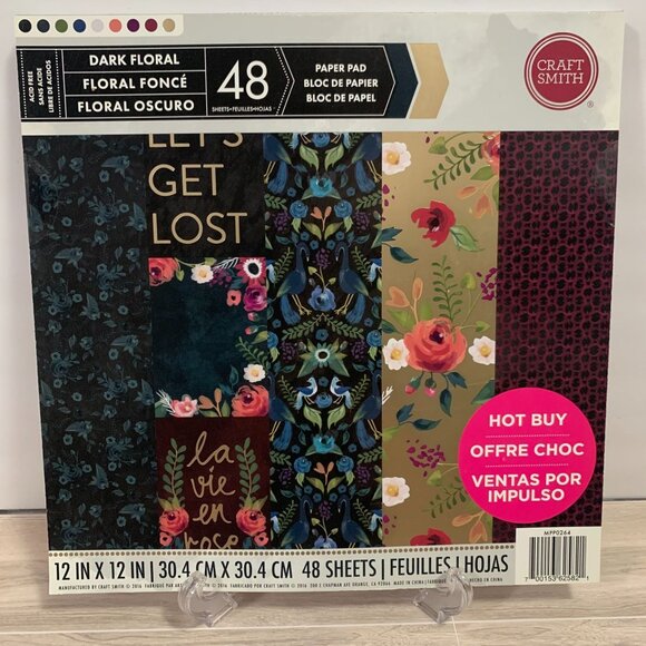 Craft Smith "Dark Floral" 12x12 Paperpad 48 Sheets Cardstock - Picture 1 of 14